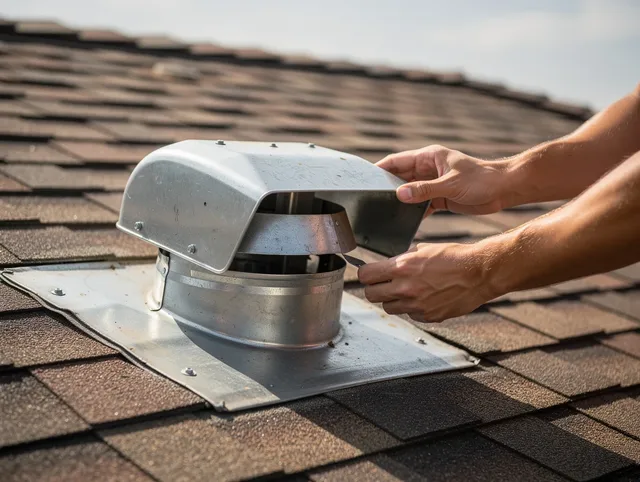 Deerfield Beach Dryer Vent Cleaning certified technician safely cleaning a roof-mounted dryer vent in Deerfield Beach