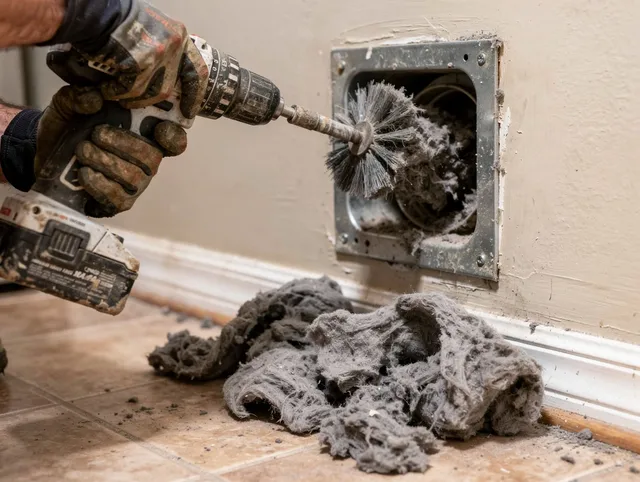 Certified Deerfield Beach Dryer Vent Cleaning technician performing dryer vent cleaning in Deerfield Beach