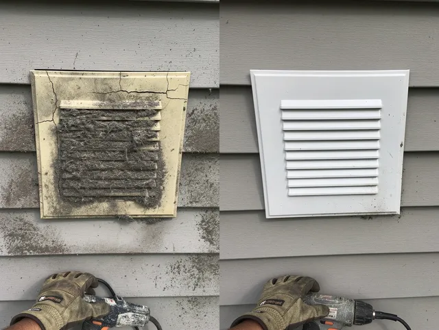 Deerfield Beach Dryer Vent Cleaning technician installing high-quality dryer vent cover at a residential property in Deerfield Beach