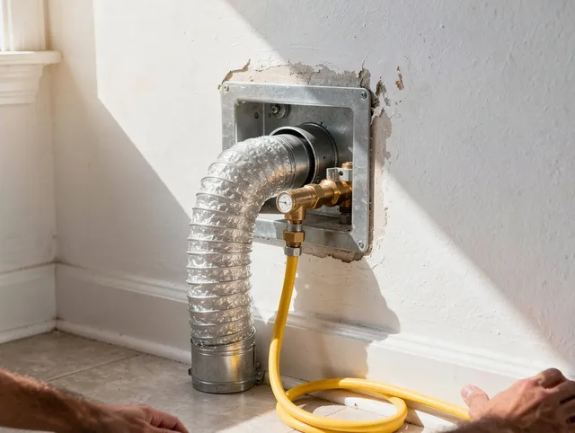 Deerfield Beach Dryer Vent Cleaning certified technician performing specialized gas dryer vent cleaning in Deerfield Beach
